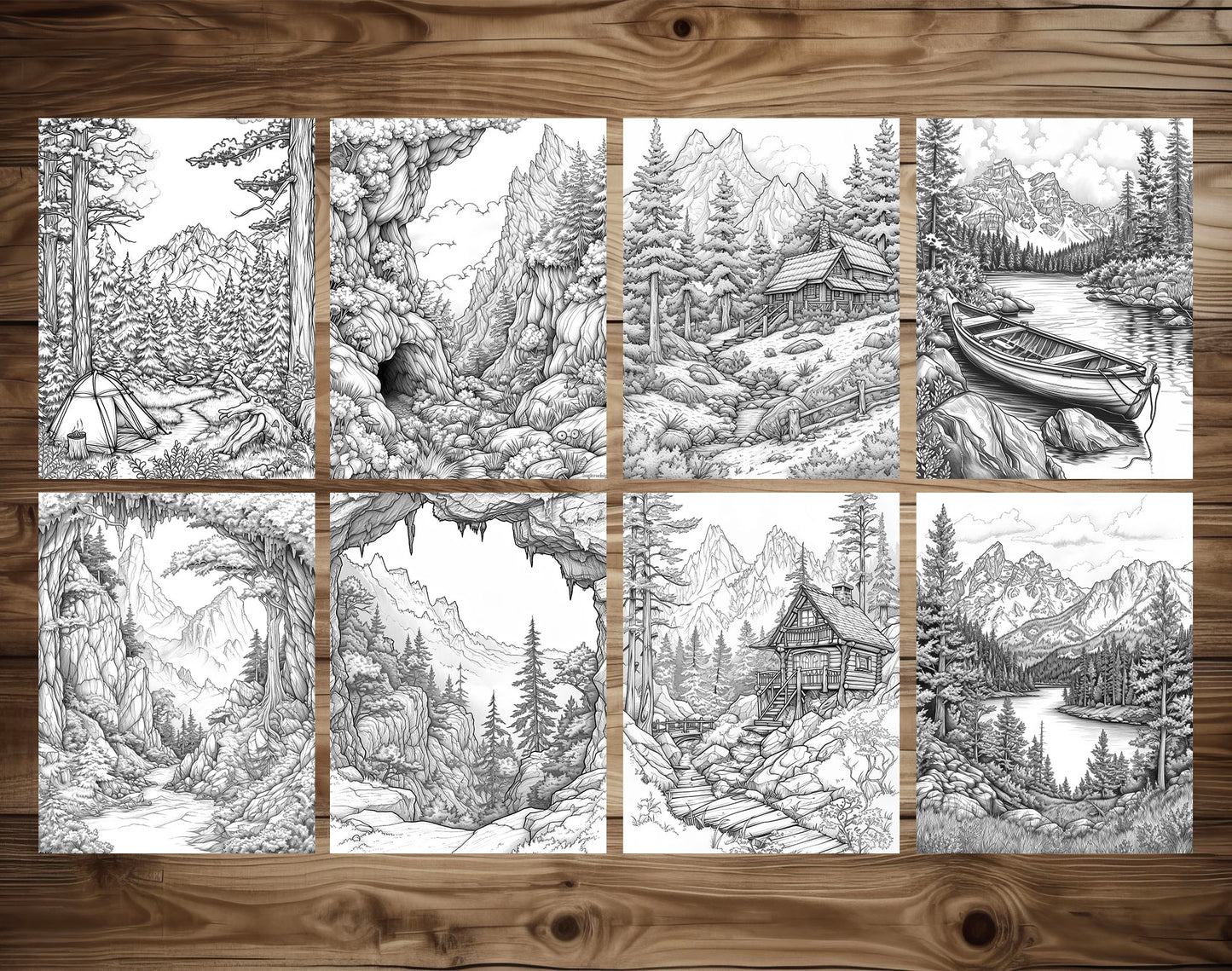 50 Forest Scene Grayscale Coloring Pages - Instant Download - Printable PDF Dark/Light