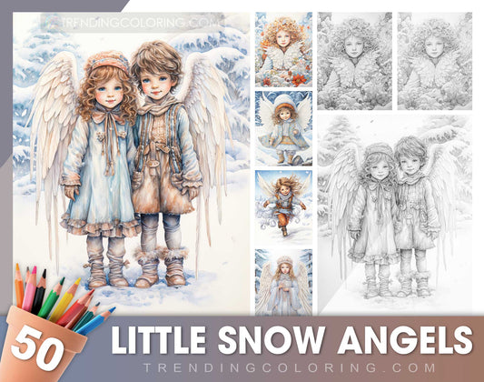 50 Little Snow Angels Grayscale Coloring Pages - Instant Download - Printable Dark/Light PDF