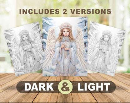 50 Little Snow Angels Grayscale Coloring Pages - Instant Download - Printable PDF Dark/Light