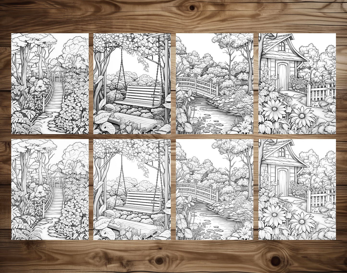 50 Autumn Garden Grayscale Coloring Pages - Instant Download - Printable PDF Dark/Light