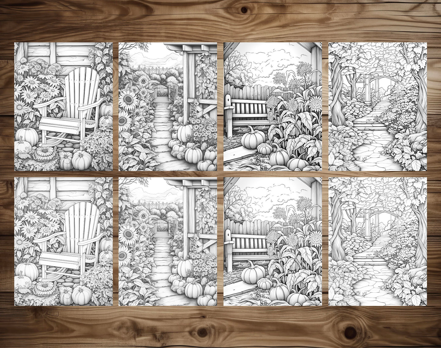 50 Autumn Garden Grayscale Coloring Pages - Instant Download - Printable PDF Dark/Light