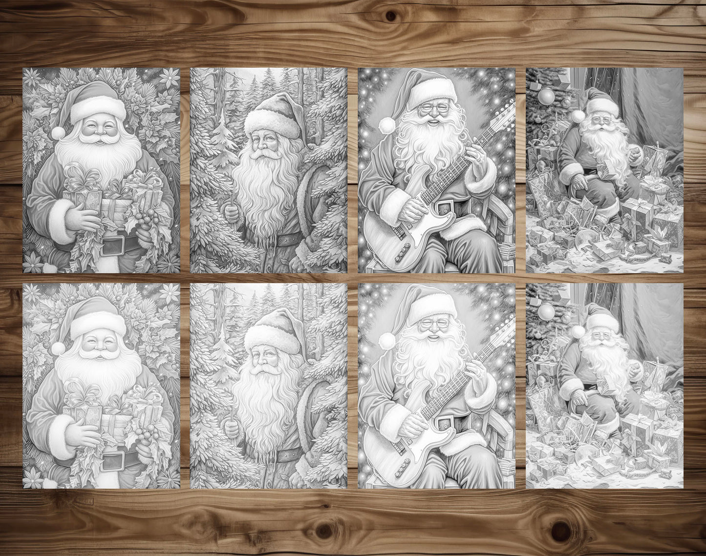 50 Santa Claus's Life Grayscale Coloring Pages - Instant Download - Printable PDF Dark/Light