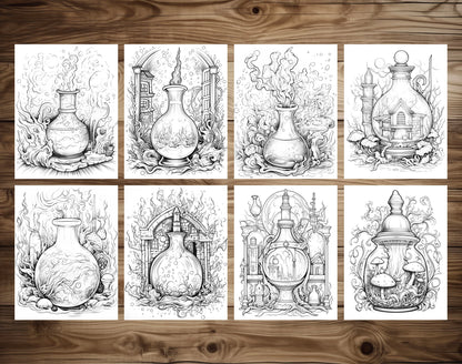 50 Magische Trank Graustufen Malvorlagen - Halloween Ausmalen - Sofortiger Download - Druckbare PDF