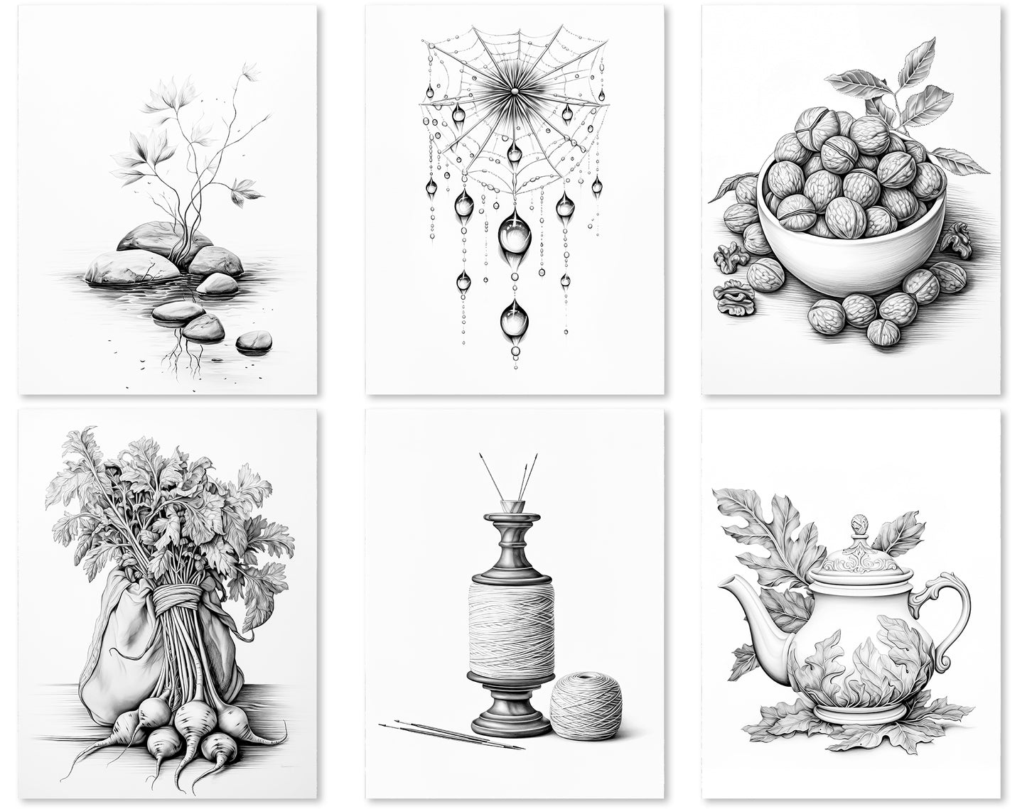 50 Minimalist Autumn Grayscale Coloring Pages - Instant Download - Printable PDF Dark/Light