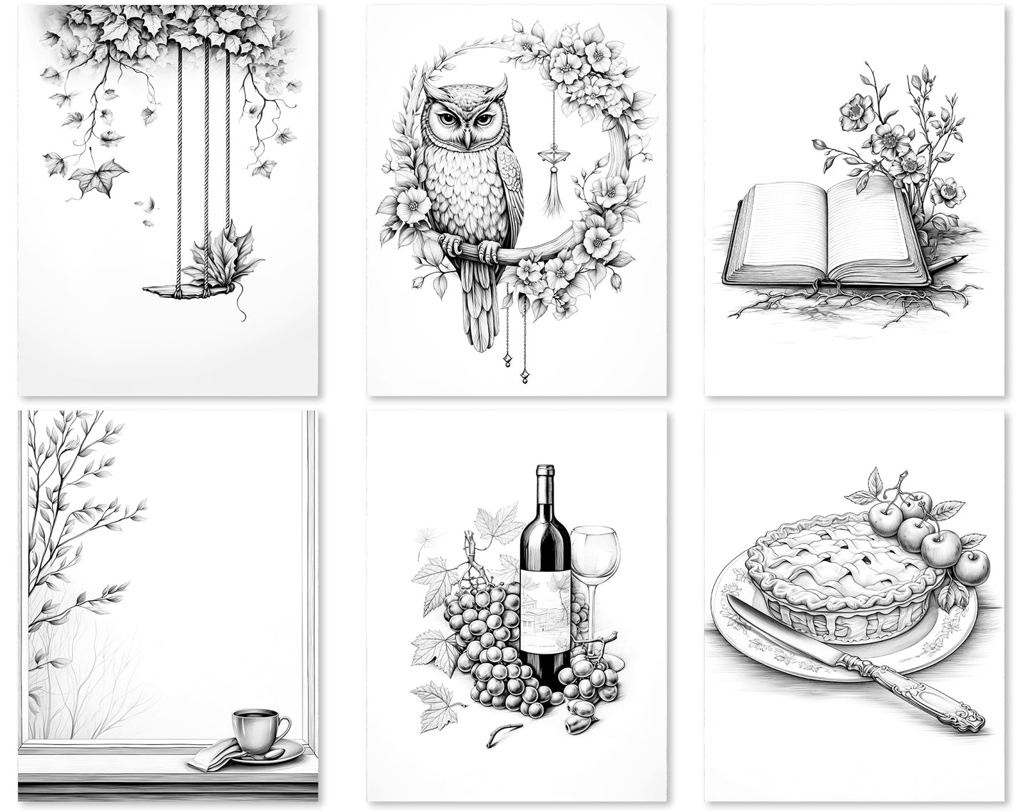 50 Minimalist Autumn Grayscale Coloring Pages - Instant Download - Printable PDF Dark/Light