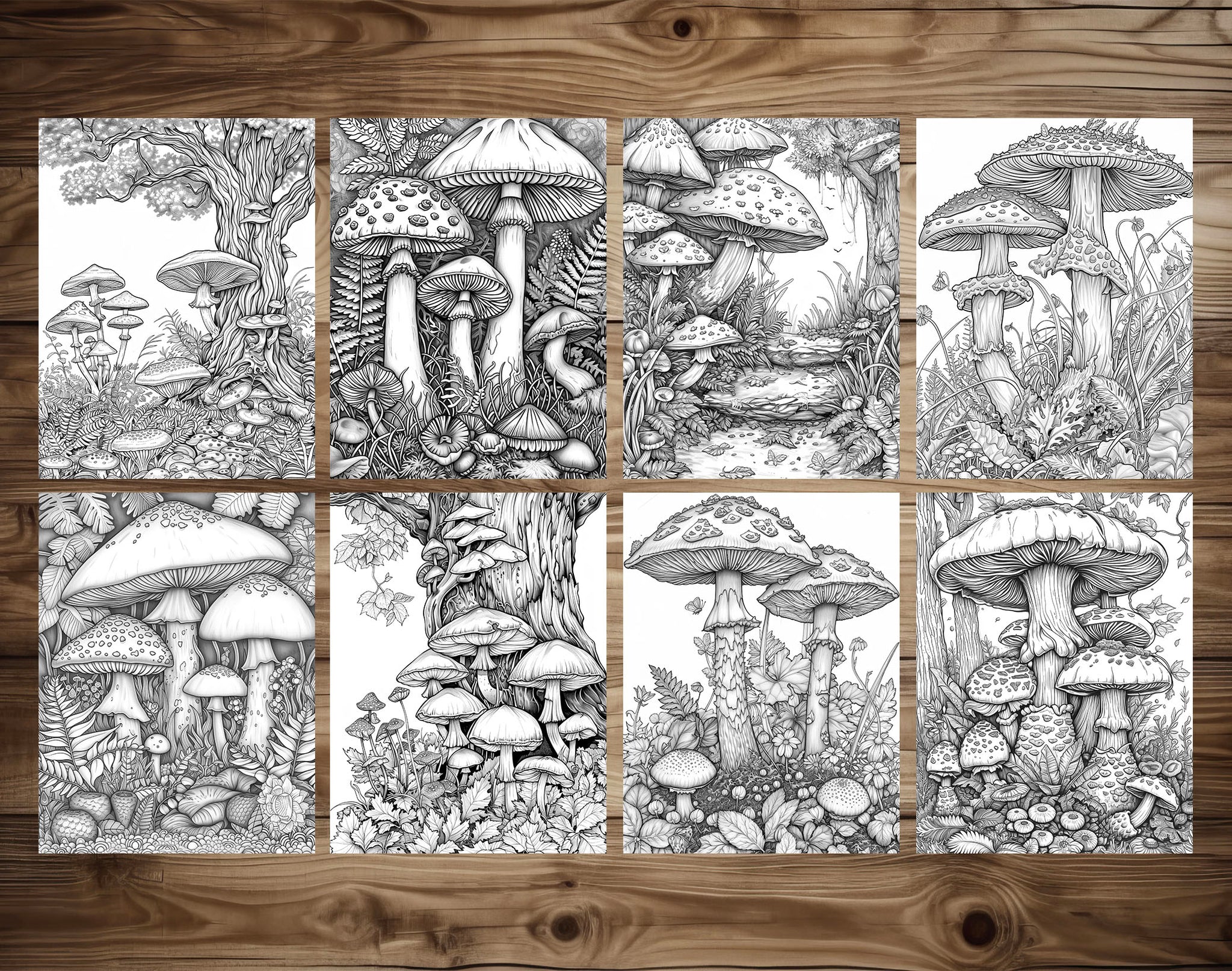 50 Mushroom Forest 2 Grayscale Coloring Pages - Instant Download - Pri ...