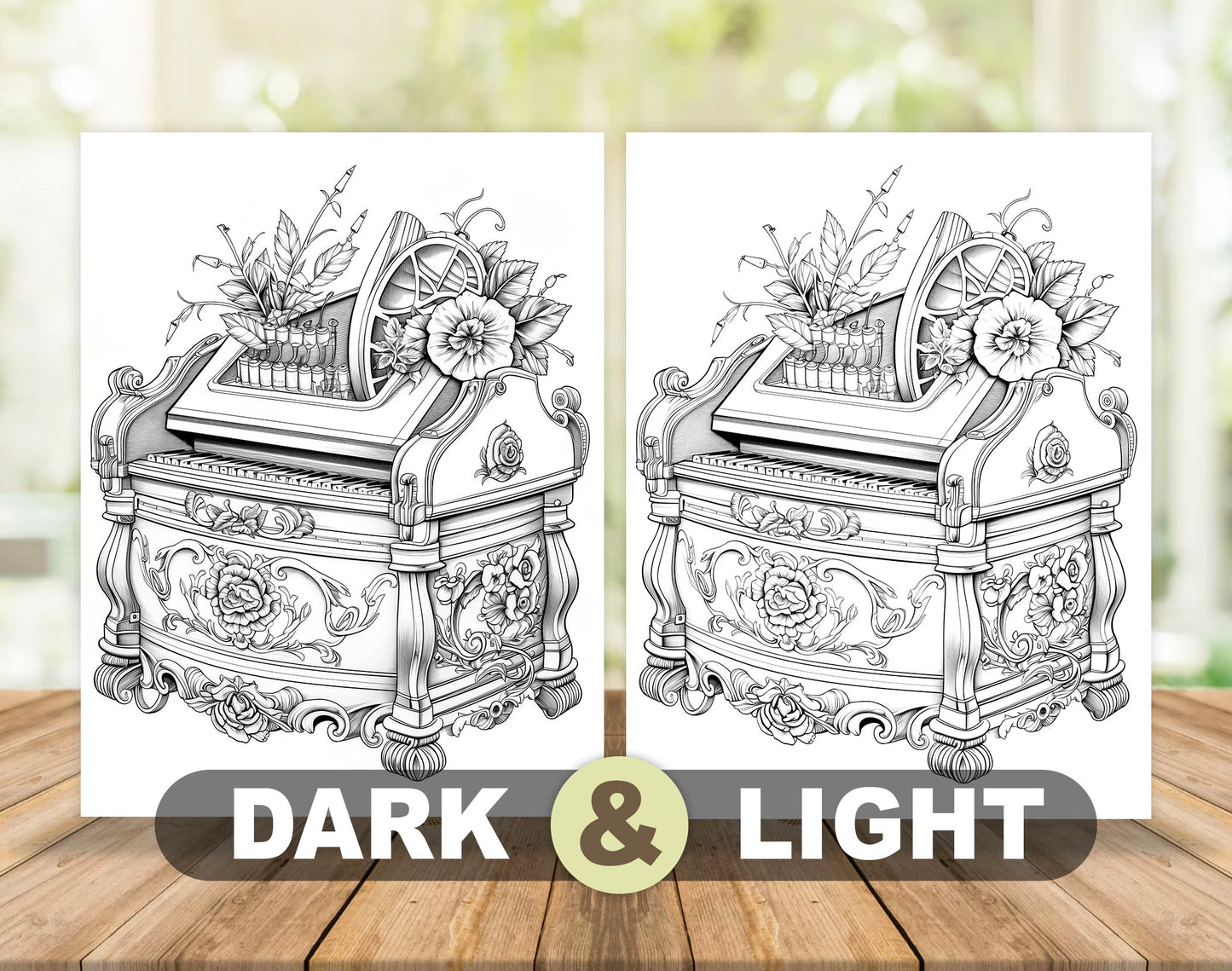 50 Music Box Grayscale Coloring Pages - Instant Download - Printable PDF Dark/Light