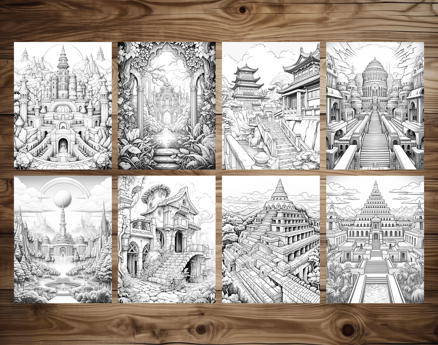 50 Mysterious Civilization Coloring Pages - Instant Download - Printable PDF Dark/Light