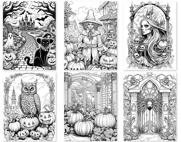 50 Old Fashioned Halloween Coloring Pages - Instant Download - Printab ...