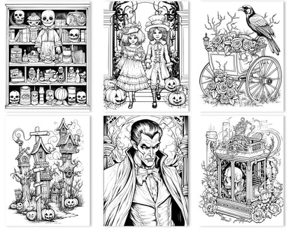 50 altmodische Halloween-Ausmalbilder - Sofortiger Download - Druckbare PDF