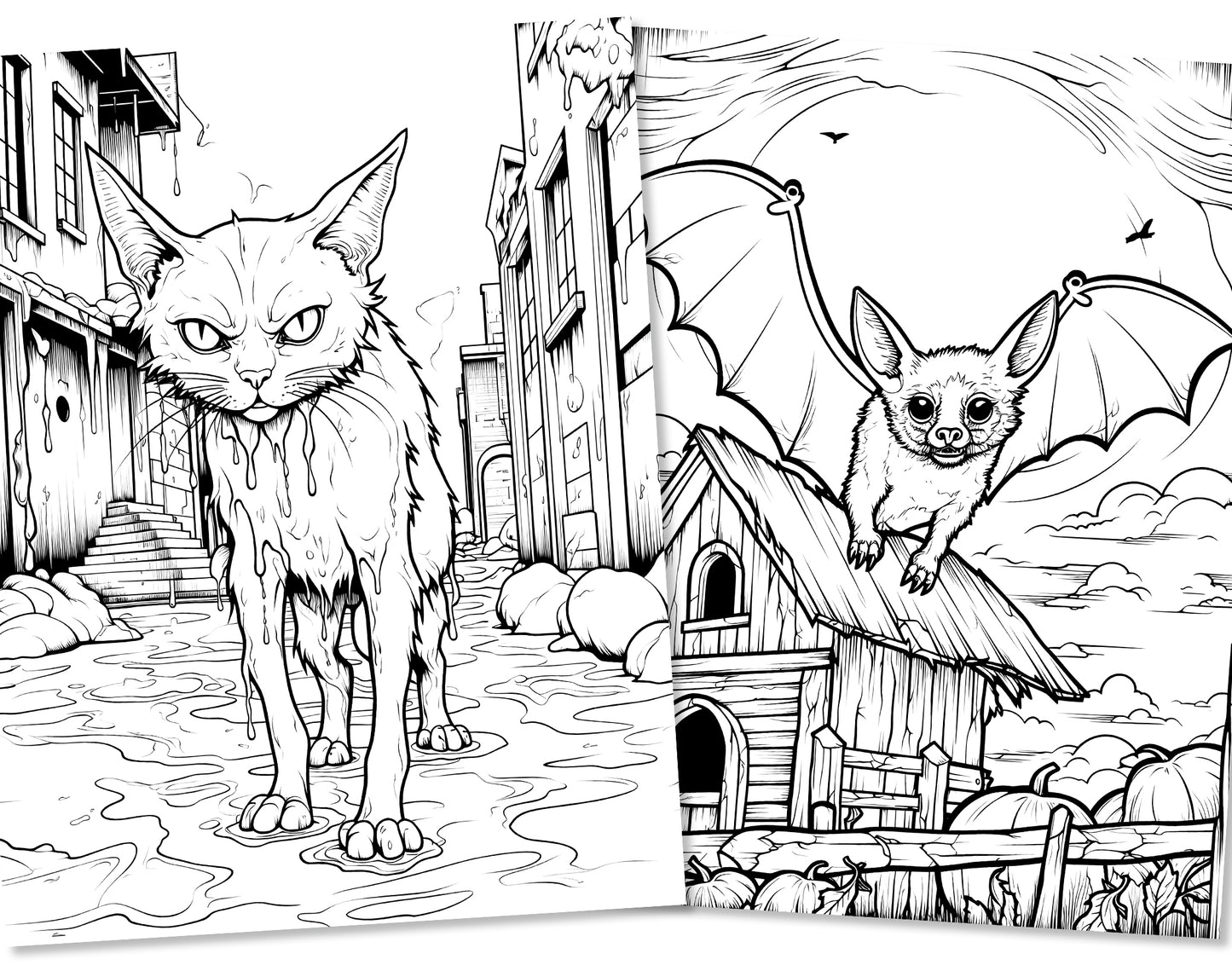 50 Old Fashioned Halloween Coloring Pages - Instant Download - Printable PDF