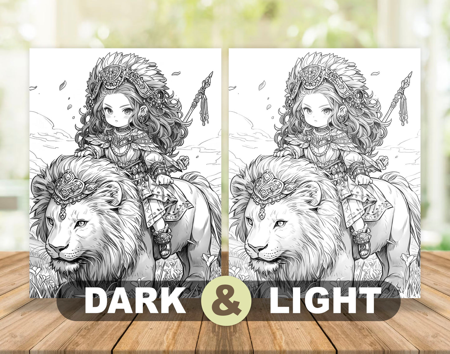 50 Princess Of Animal Grayscale Coloring Pages - Instant Download - Printable Dark/Light