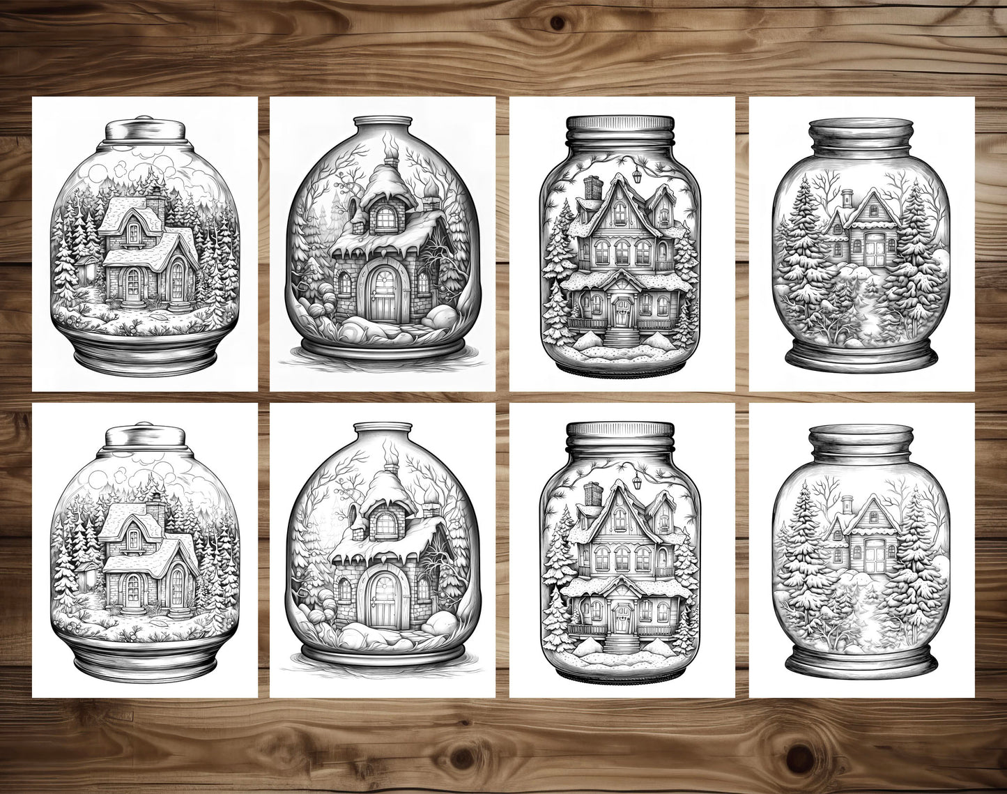 50 Snow House In Jar Grayscale Coloring Pages - Instant Download - Printable Dark/Light