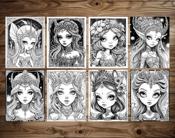 50 Space Queen Grayscale Coloring Pages - Instant Download - Printable ...