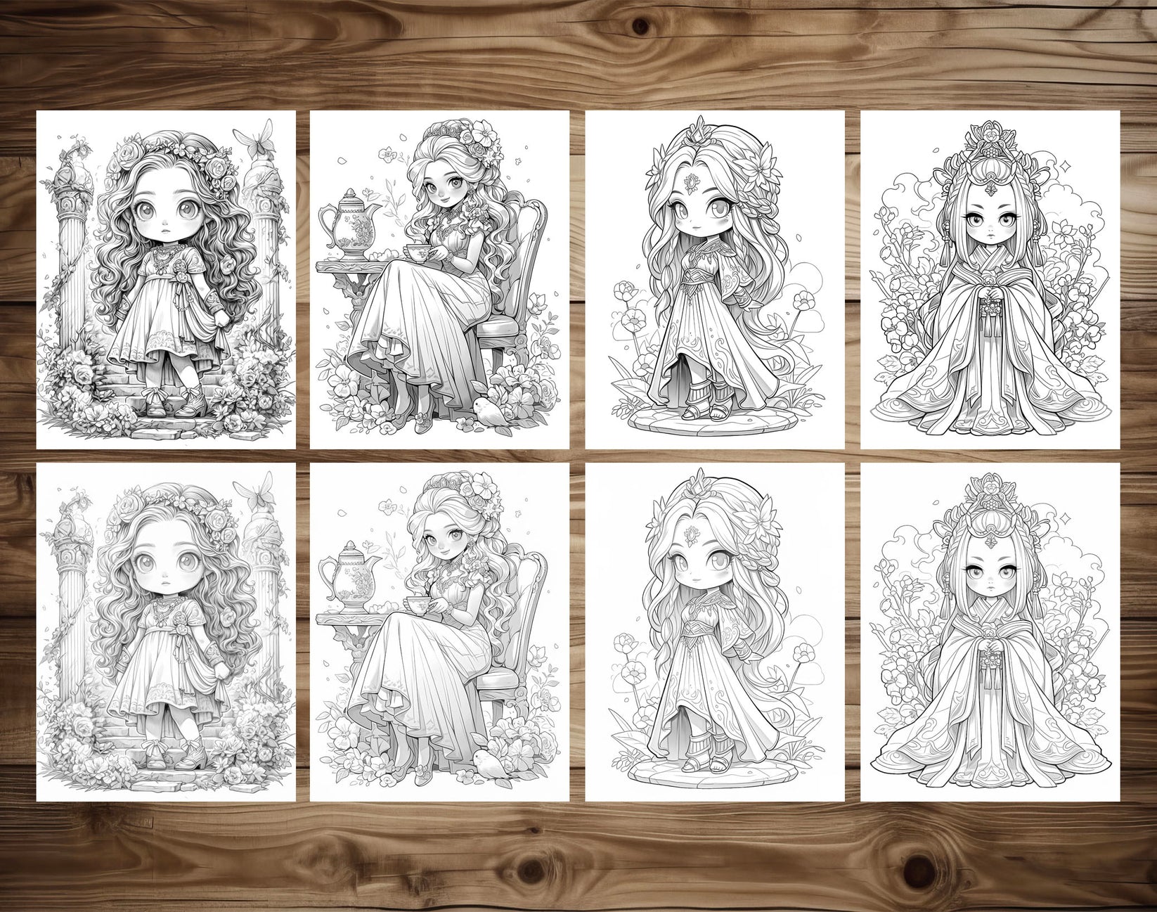 50 Spring Princess Grayscale Coloring Pages - Instant Download - Print ...