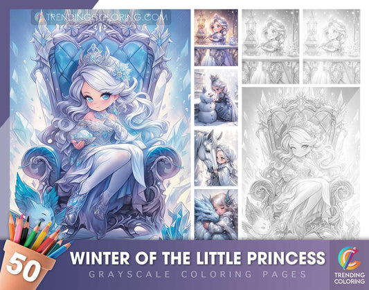 50 Winter Of The Little Princess Grayscale Coloring Pages - Instant Download - Printable Dark/Light PDF