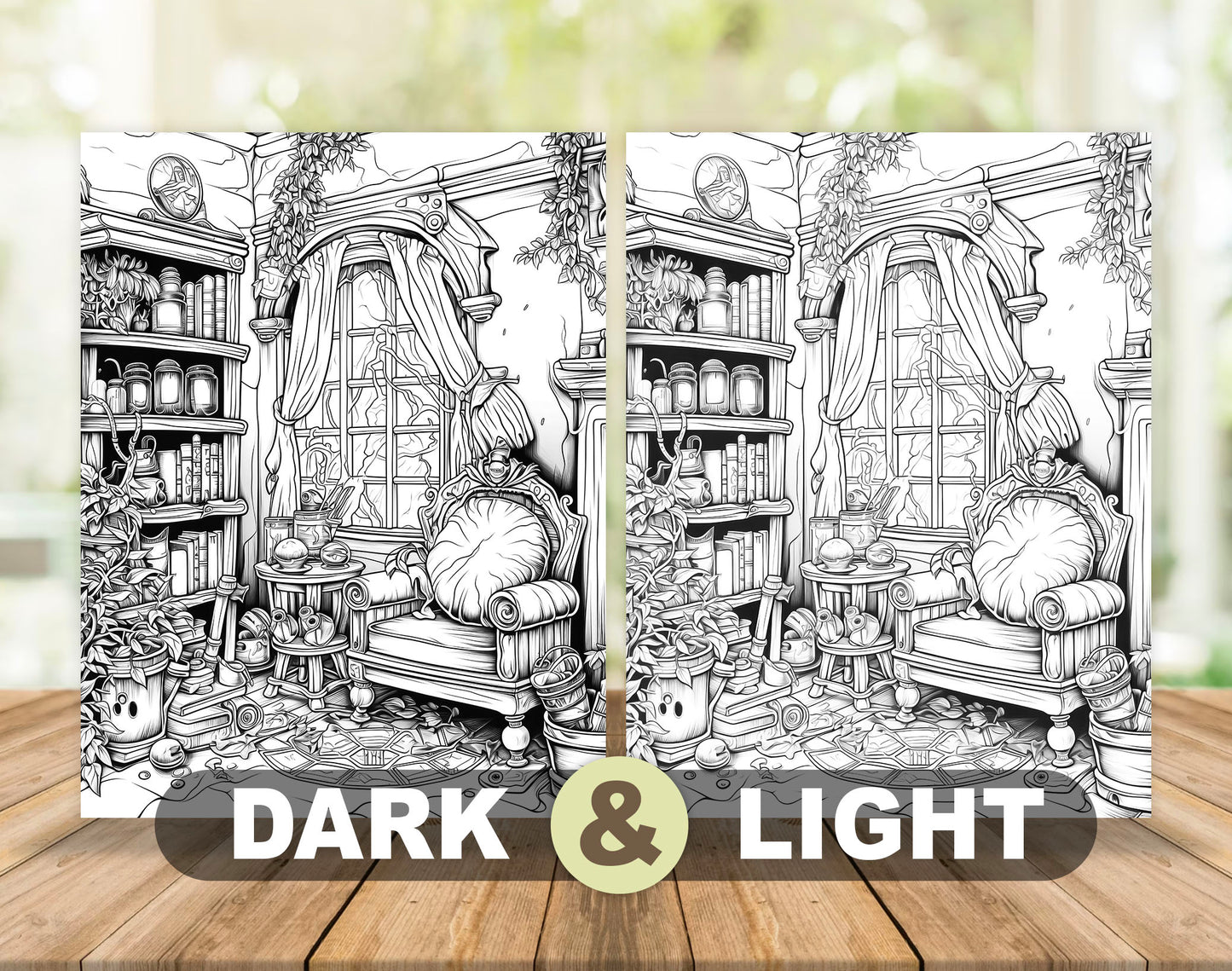 50 Witchcraft World Grayscale Coloring Pages - Instant Download - Printable PDF Dark/Light