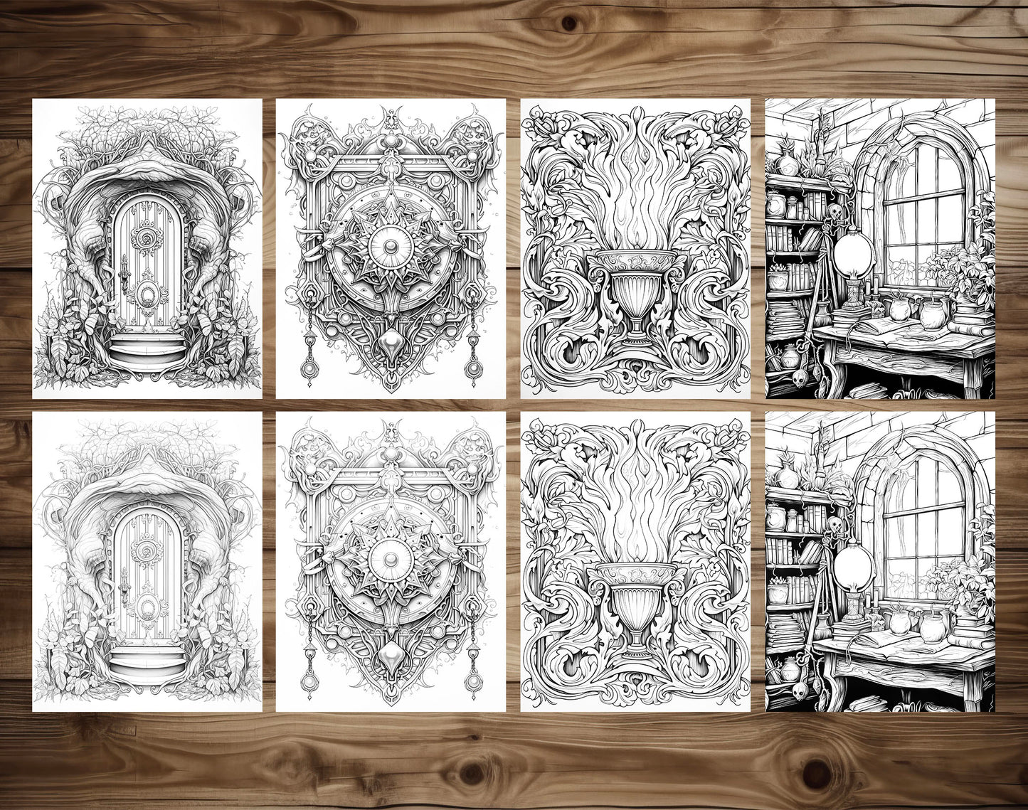 50 Witchcraft World Grayscale Coloring Pages - Instant Download - Printable PDF Dark/Light