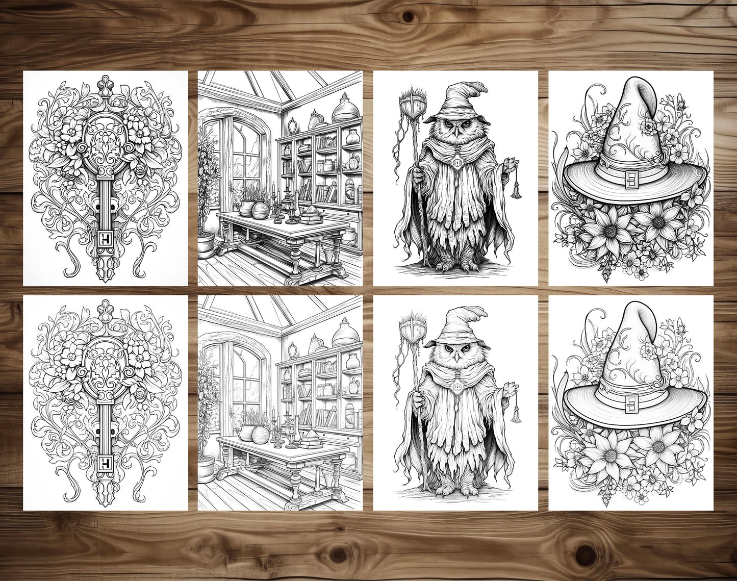 50 Witchcraft World Grayscale Coloring Pages - Instant Download - Printable PDF Dark/Light