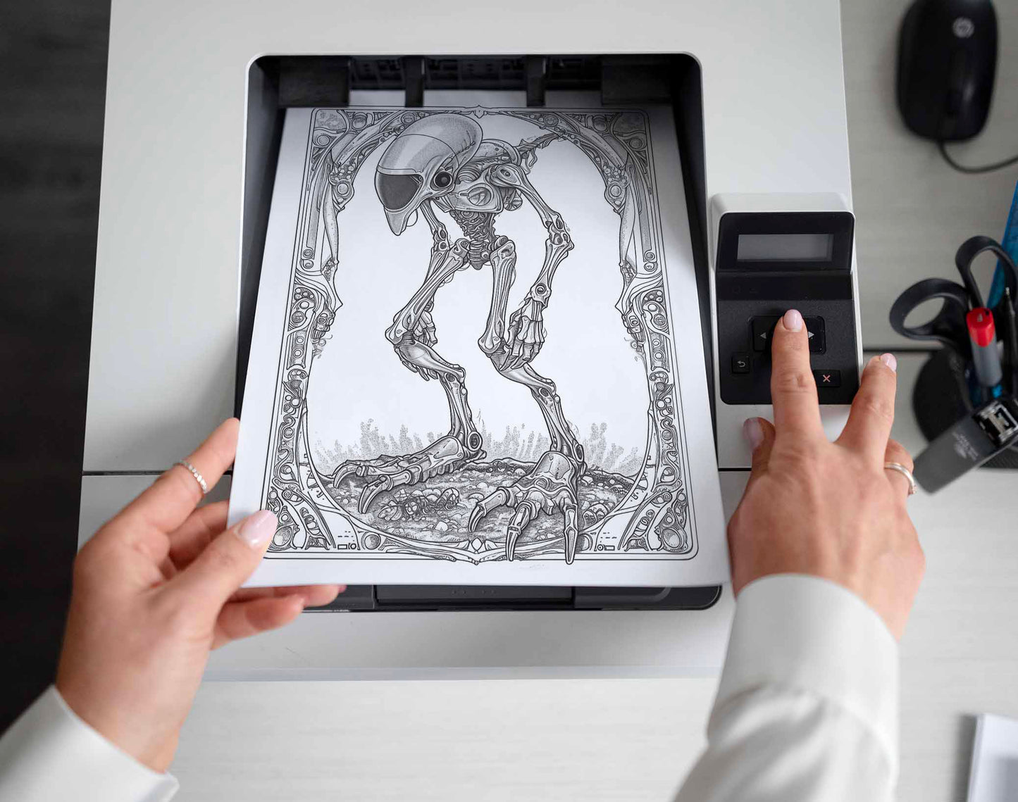50 Alien Civilization Grayscale Coloring Pages - Instant Download - Printable PDF Dark/Light – preview 2
