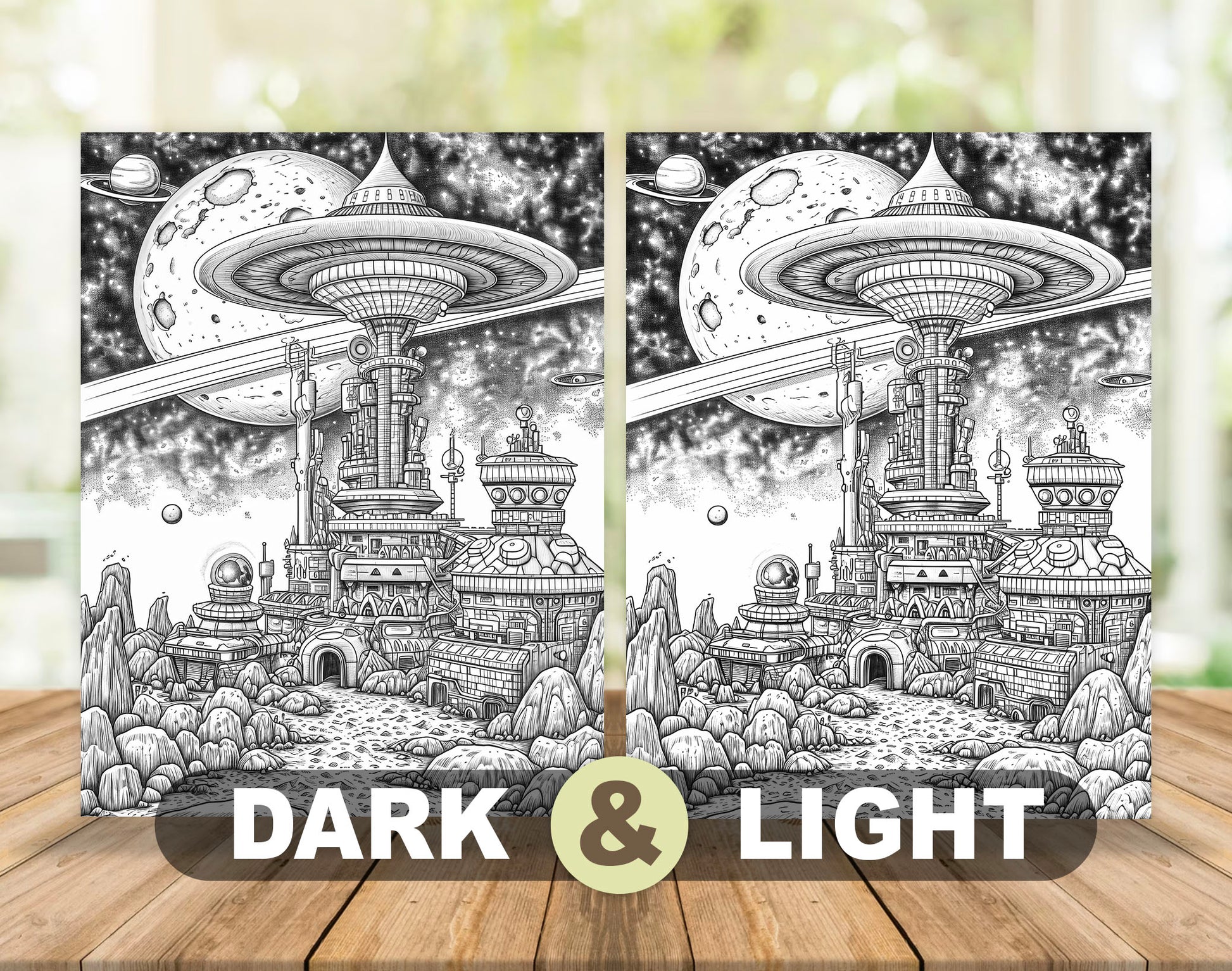 50 Alien Civilization Grayscale Coloring Pages - Instant Download - Printable PDF Dark/Light – preview 4