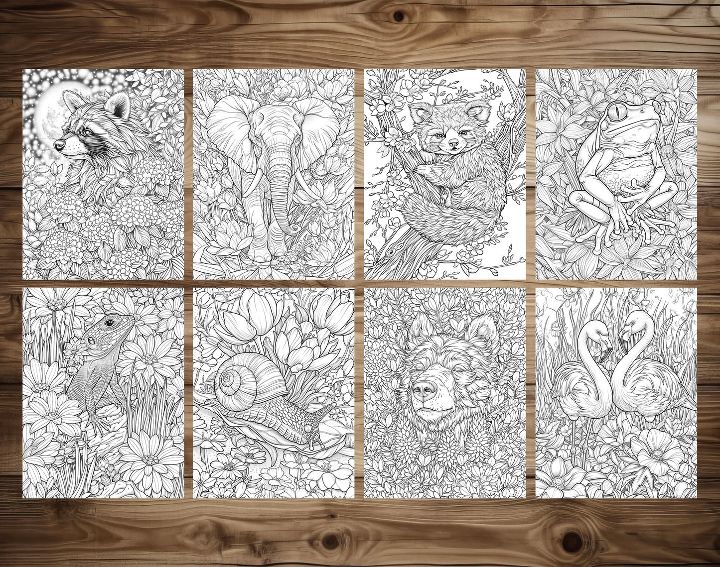 50 Animals & Flowers Coloring Pages - Instant Download - Printable PDF – preview 4