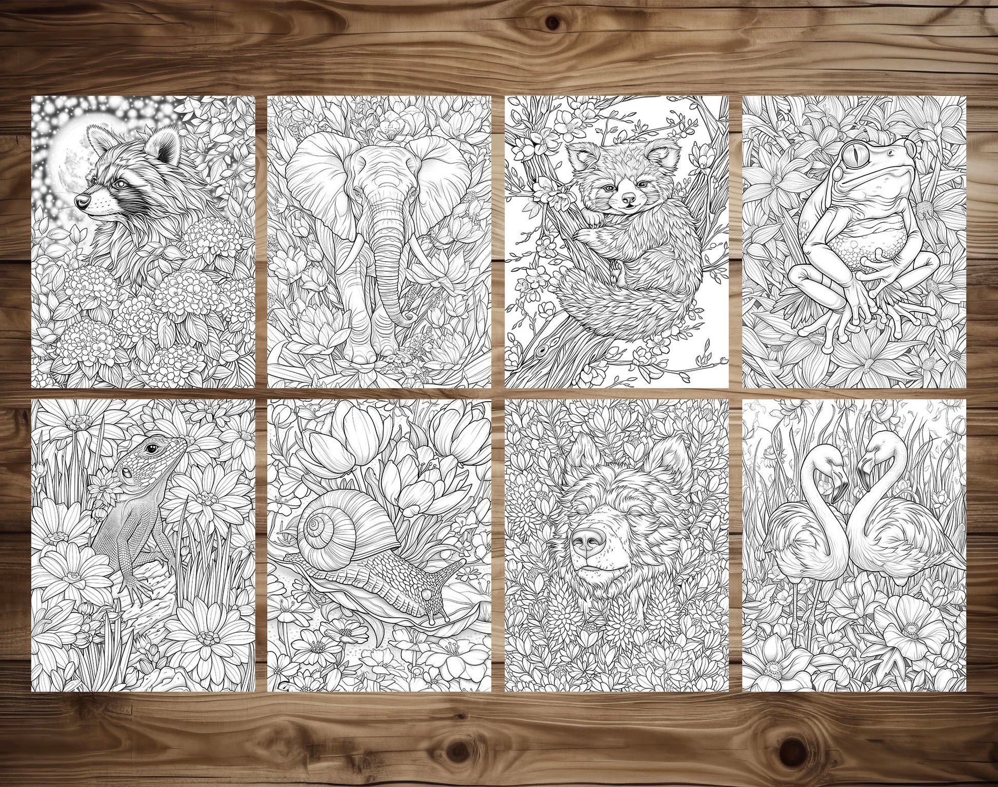 50 Animals & Flowers Coloring Pages - Instant Download - Printable PDF – preview 4