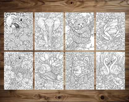 50 Animals & Flowers Coloring Pages - Instant Download - Printable PDF – preview 4
