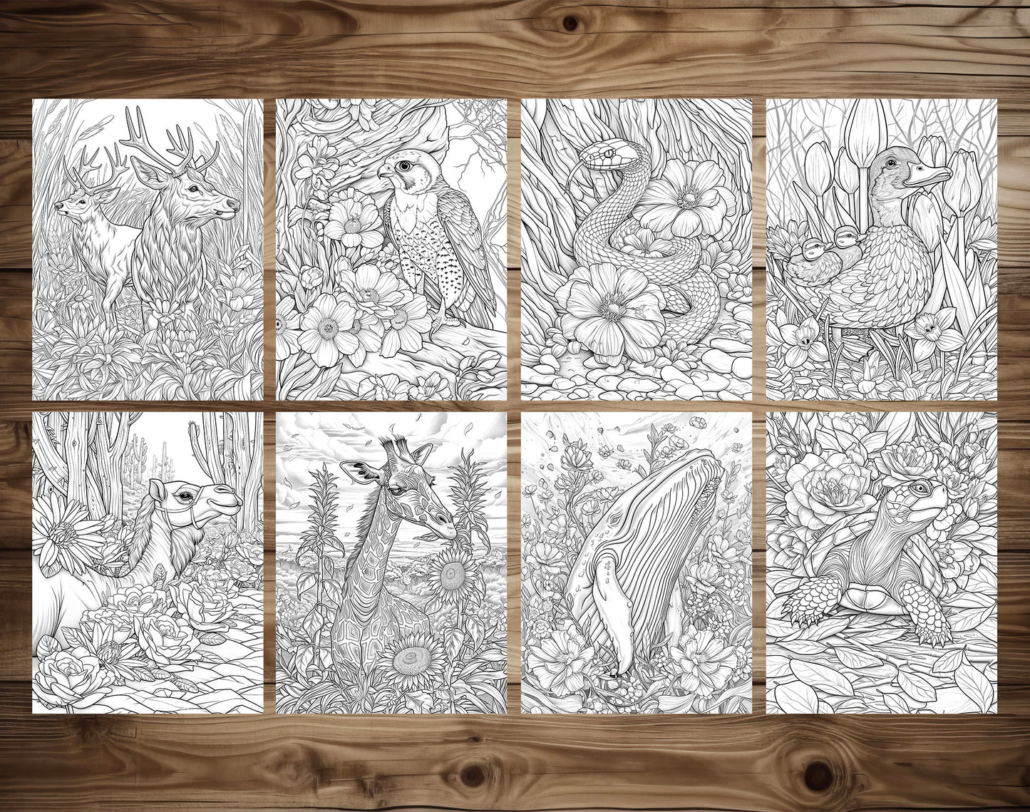 50 Animals & Flowers Coloring Pages - Instant Download - Printable PDF – preview 5