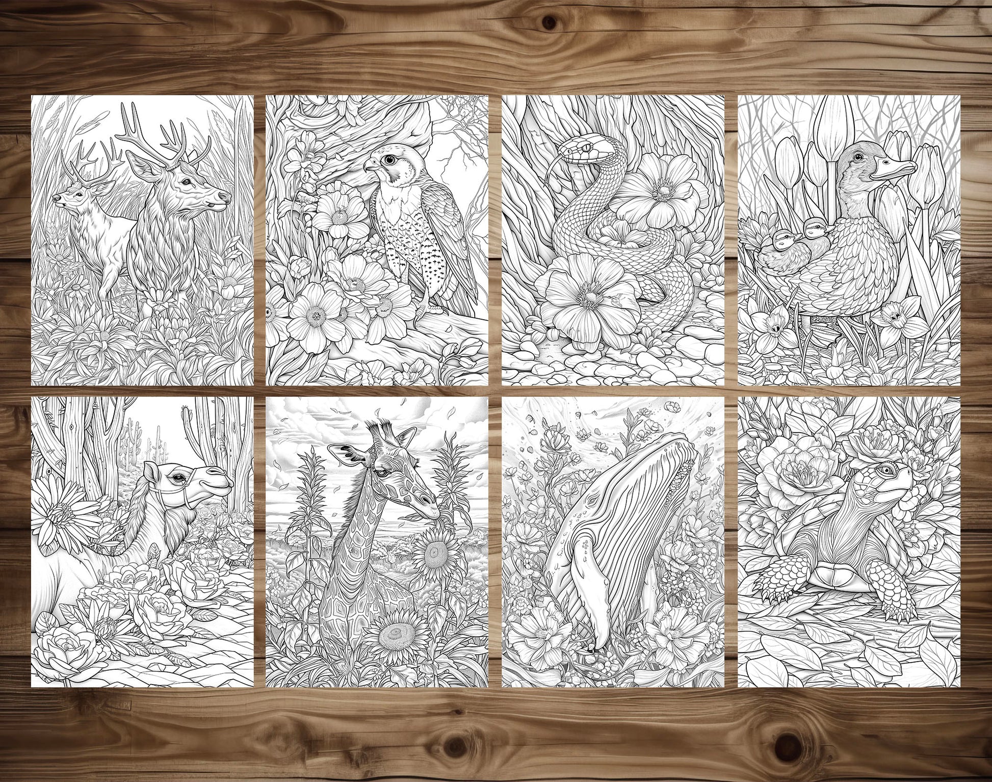 50 Animals & Flowers Coloring Pages - Instant Download - Printable PDF – preview 5