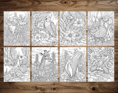 50 Animals & Flowers Coloring Pages - Instant Download - Printable PDF – preview 5