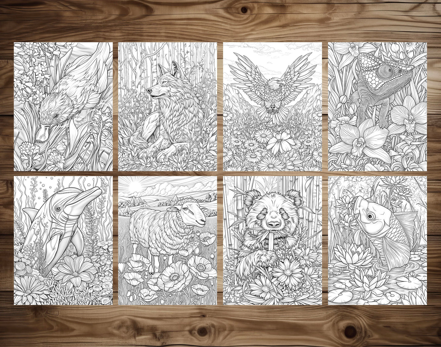 50 Animals & Flowers Coloring Pages - Instant Download - Printable PDF – preview 6