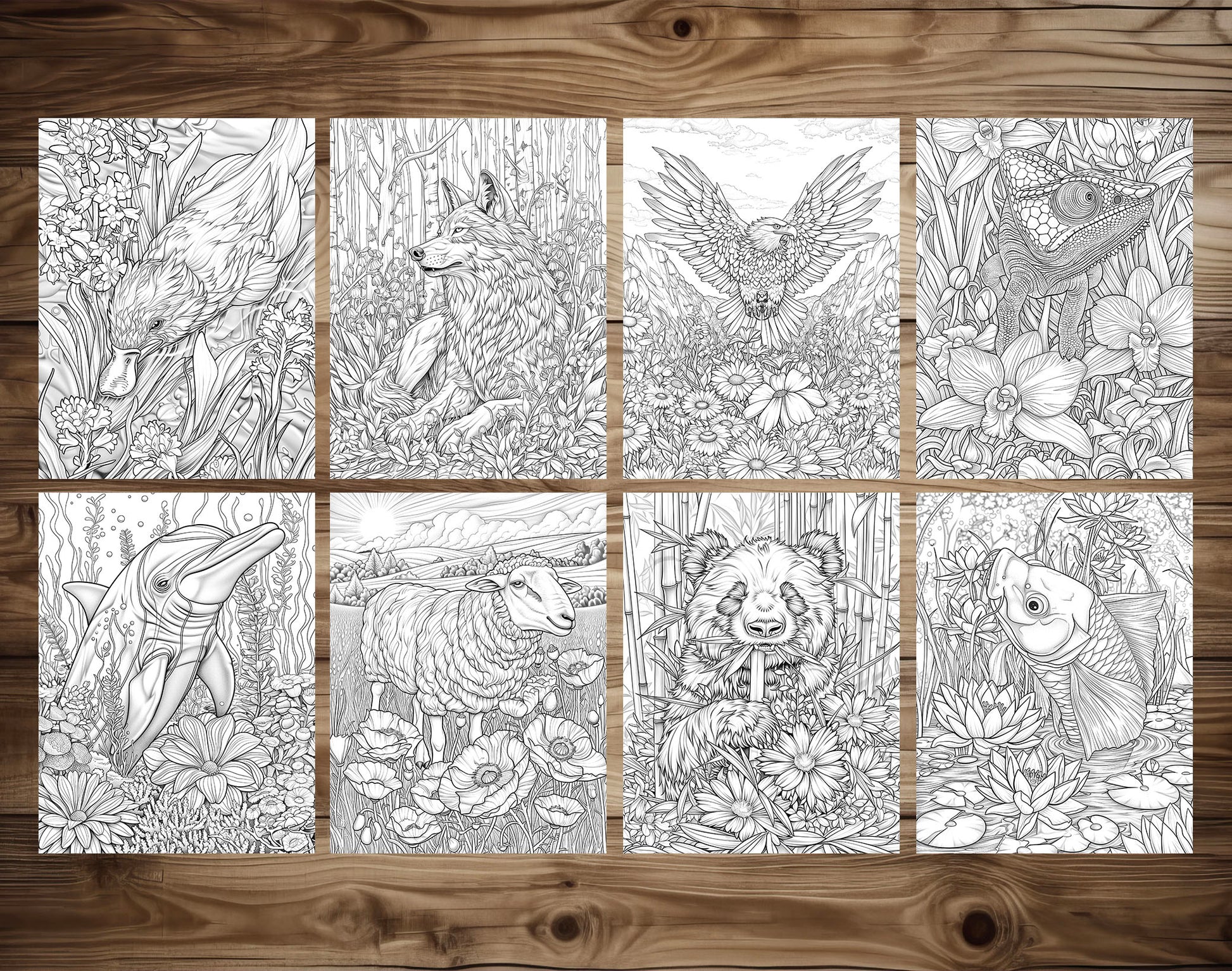 50 Animals & Flowers Coloring Pages - Instant Download - Printable PDF – preview 6