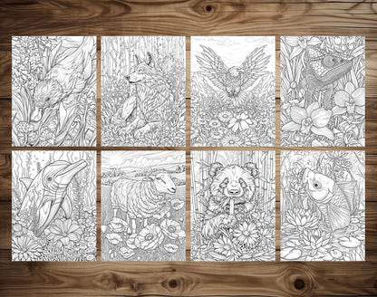 50 Animals & Flowers Coloring Pages - Instant Download - Printable PDF – preview 6