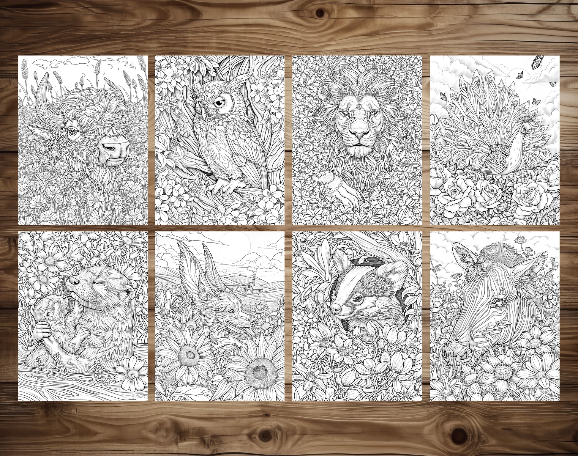 50 Animals & Flowers Coloring Pages - Instant Download - Printable PDF – preview 7