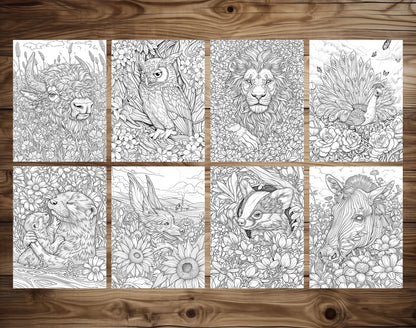 50 Animals & Flowers Coloring Pages - Instant Download - Printable PDF – preview 7