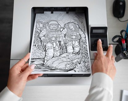 50 Astronaut's Adventure Coloring Pages - Instant Download - Printable PDF – preview 2
