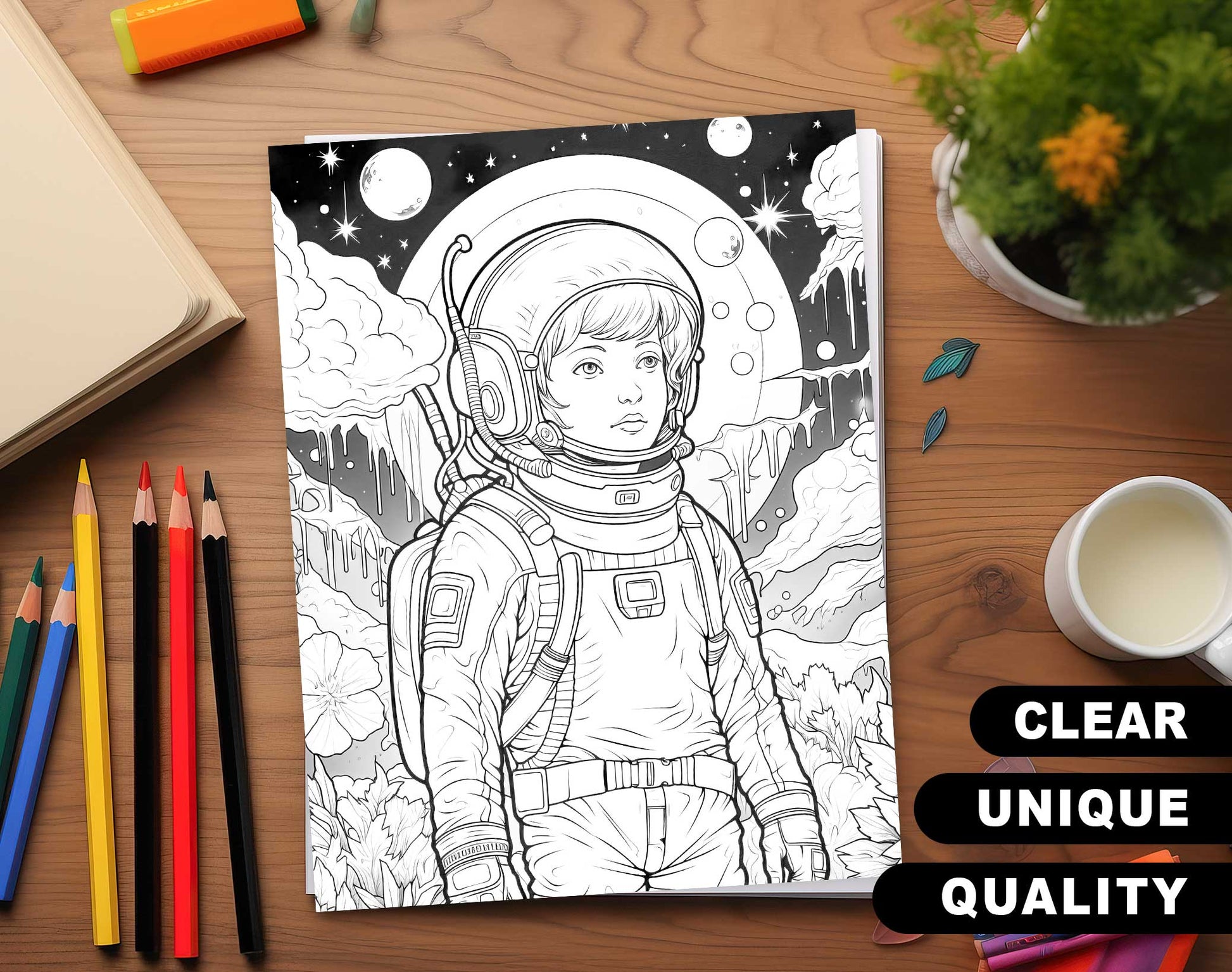 50 Astronaut's Adventure Coloring Pages - Instant Download - Printable PDF – preview 3