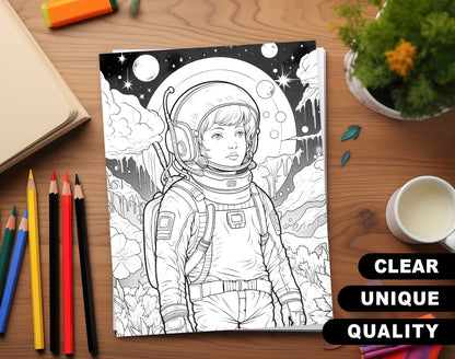50 Astronaut's Adventure Coloring Pages - Instant Download - Printable PDF – preview 3