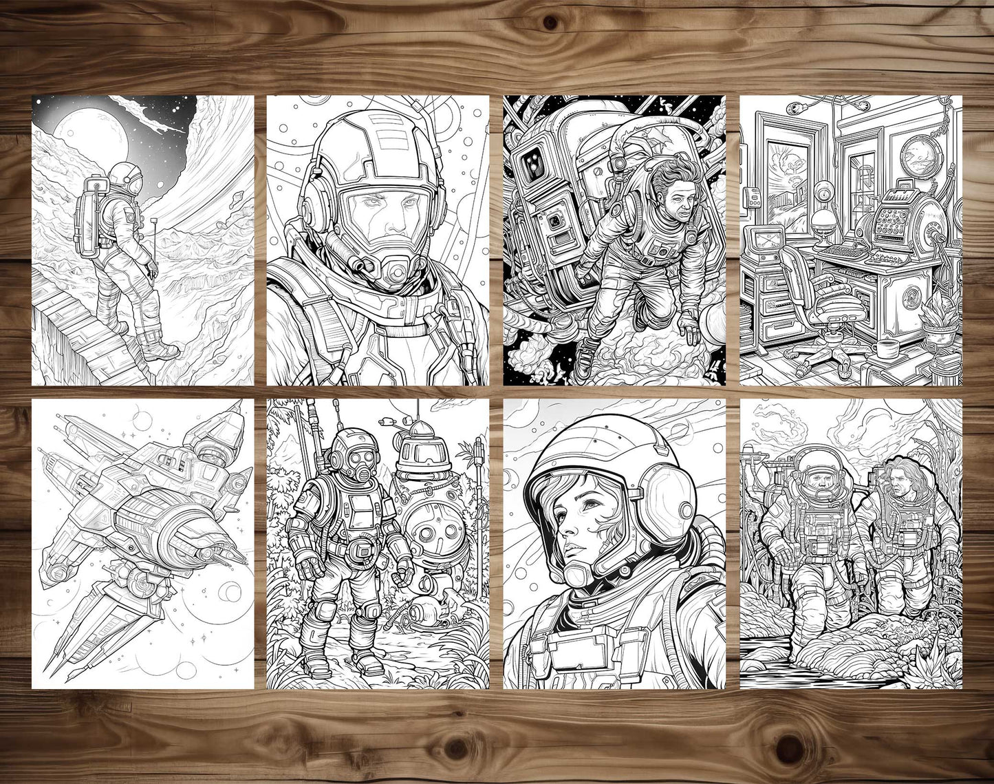 50 Astronaut's Adventure Coloring Pages - Instant Download - Printable PDF – preview 4