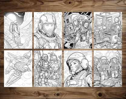 50 Astronaut's Adventure Coloring Pages - Instant Download - Printable PDF – preview 4