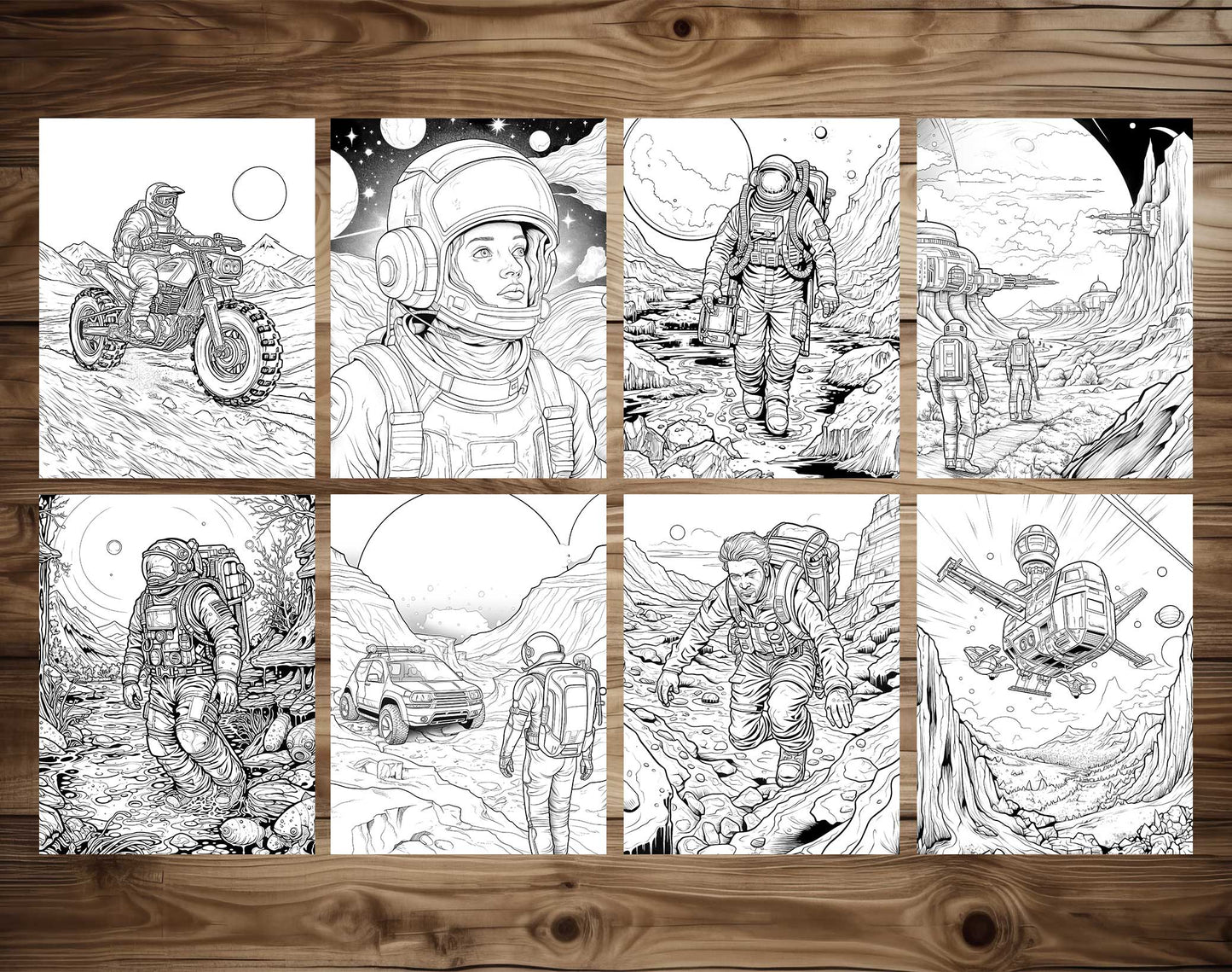 50 Astronaut's Adventure Coloring Pages - Instant Download - Printable PDF – preview 5