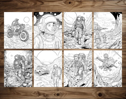 50 Astronaut's Adventure Coloring Pages - Instant Download - Printable PDF – preview 5