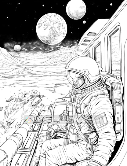 50 Astronaut's Adventure Coloring Pages - Instant Download - Printable PDF – preview 7