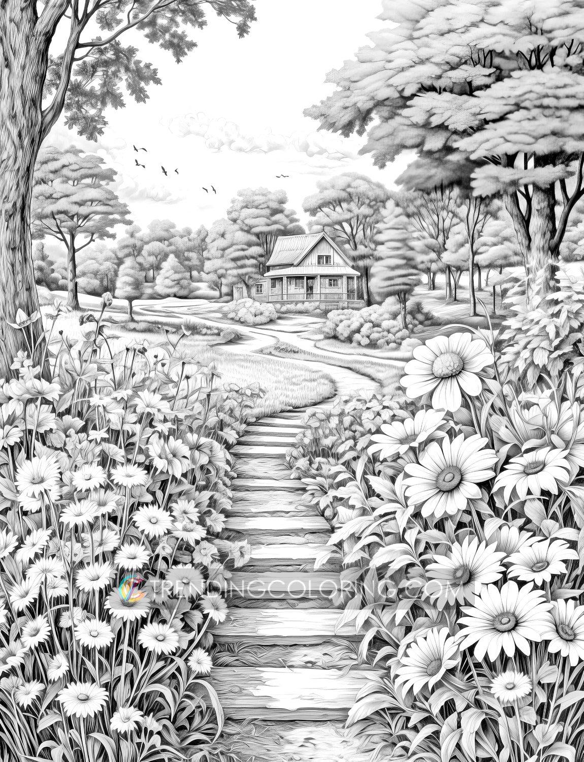 50 Autumn Blooms Grayscale Coloring Pages - Instant Download - Printable PDF Dark/Light – preview 10