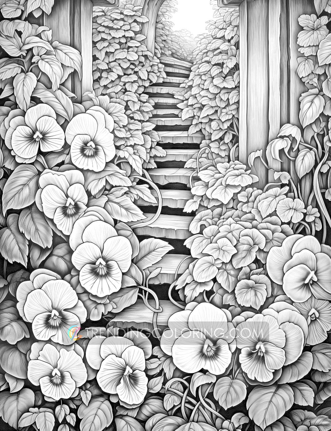 50 Autumn Blooms Grayscale Coloring Pages - Instant Download - Printable PDF Dark/Light – preview 11