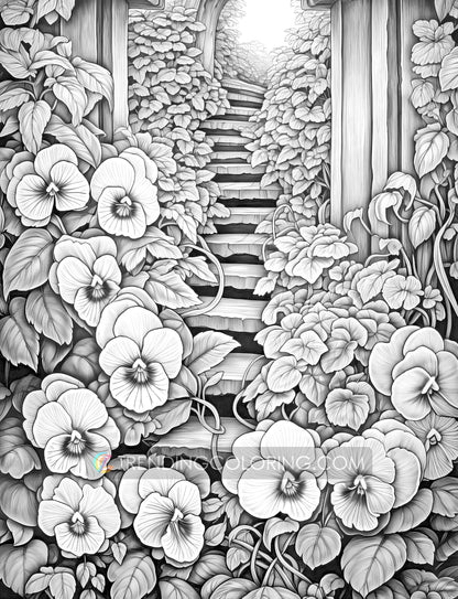 50 Autumn Blooms Grayscale Coloring Pages - Instant Download - Printable PDF Dark/Light – preview 11
