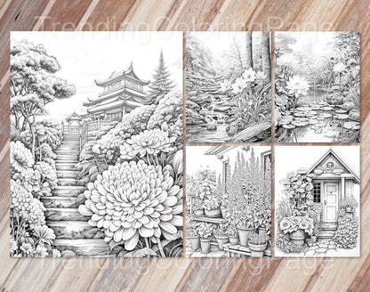 50 Autumn Blooms Grayscale Coloring Pages - Instant Download - Printable PDF Dark/Light – preview 4