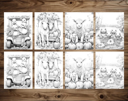 50 Autumn Critters Grayscale Coloring Pages - Instant Download - Printable PDF Dark/Light – preview 4