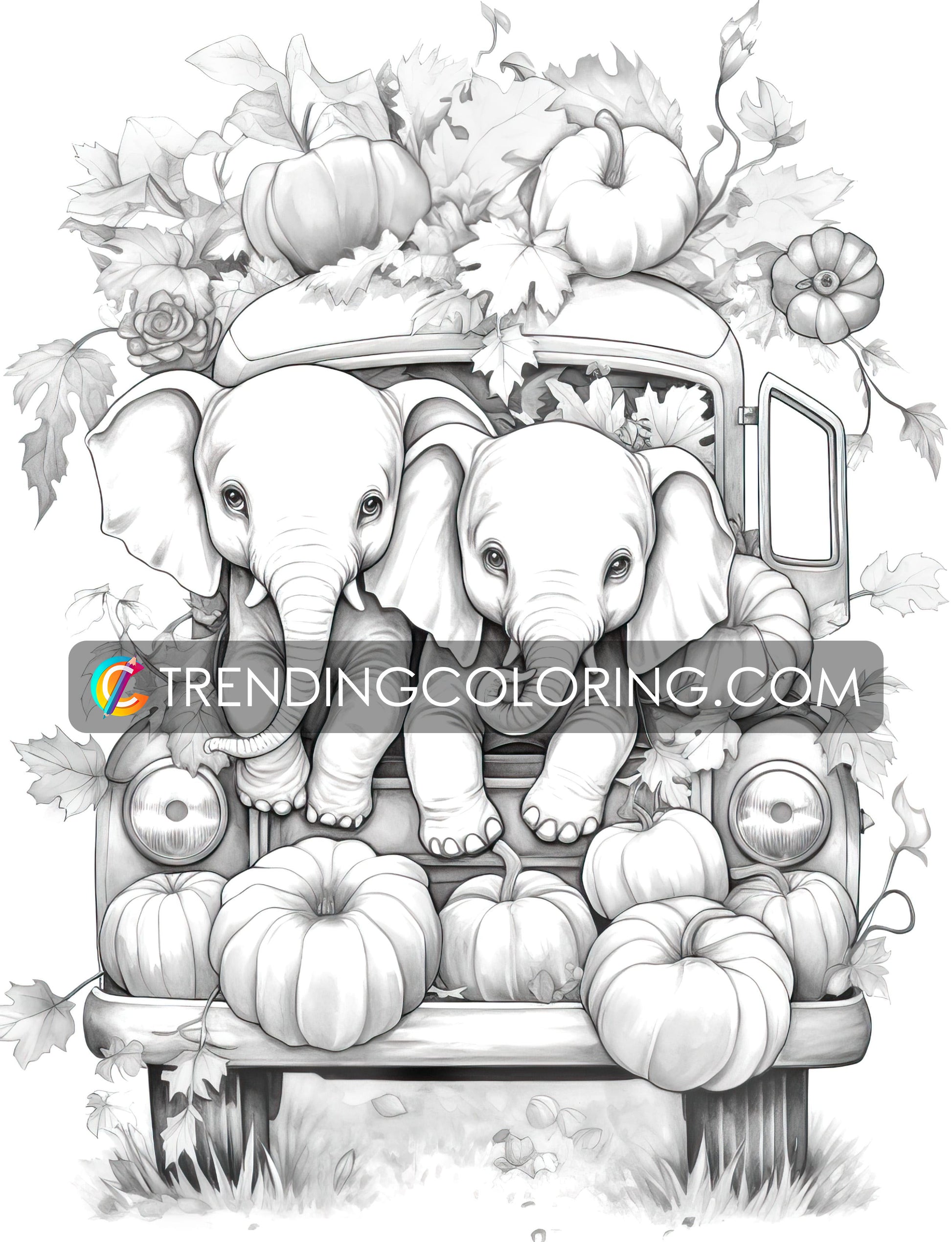 50 Autumn Critters Grayscale Coloring Pages - Instant Download - Printable PDF Dark/Light – preview 5